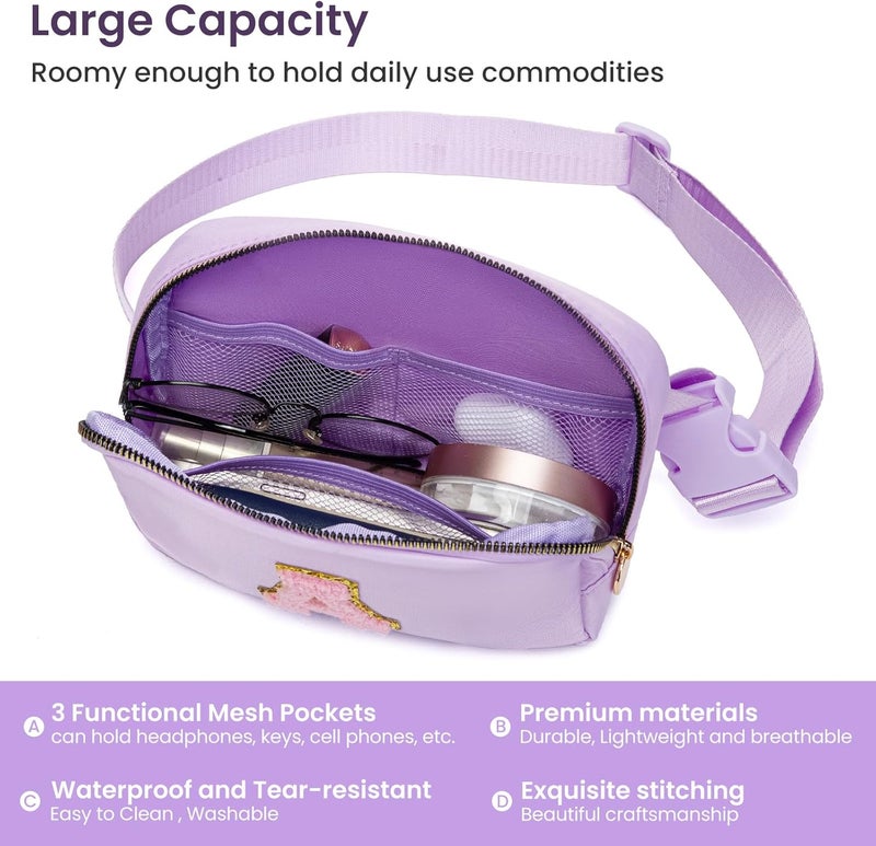YQE Birthday Gifts for Girls, 4 5 6 7 8 9 10 11 12 13 14 Year Old Girl Gifts for Teens Kids Daughter Sister Her, Cute Initial Fanny Pack Belt Bag Crossbody Bag Trendy Stuff for Girls Teen (Purple, A) - Image 3